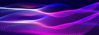 Dijital teknoloji geçmişi. Parlayan noktaların dinamik dalgası. Sunum tasarımı için fütüristik arka plan. 3d oluşturma.