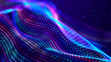 Dijital teknoloji geçmişi. Parlayan noktaların dinamik dalgası. Sunum tasarımı için fütüristik arka plan. 3d oluşturma.