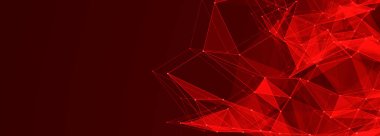 Noktaların ve çizgilerin koyu arkaplandaki yapısı. Kırmızı soyut çokgen uzay. 3d oluşturma