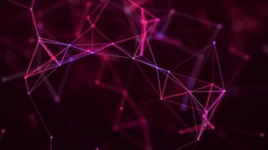 Noktaları ve çizgileri hareket ettiren soyut dijital bağlantı. Teknoloji geçmişi. Ağ bağlantısı yapısı. Pleksus etkisi. Üç boyutlu kusursuz döngü. 4K