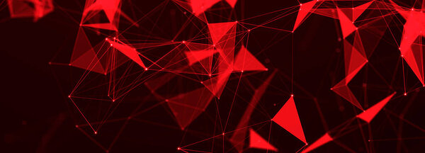 Connection of dots and lines structure on dark background. Red abstract polygonal space. 3d rendering