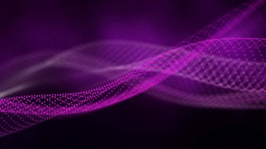 Karanlık arka planda gelecekteki noktalar. Renkli müzik dalgası. Büyük veri dijital kodu. Teknoloji mi yoksa Bilim Sancağı mı? 3B görüntüleme