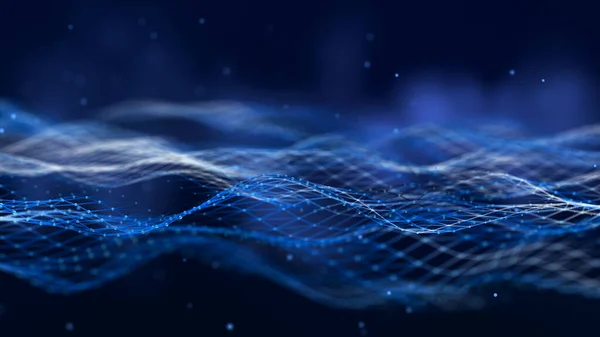 Abstract futuristic wave background. Network connection dots and lines. Digital background. 3d rendering.