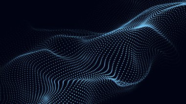 Parçacıkların soyut dijital dalgası. Gelecekçi nokta dalgası. Teknoloji arka plan vektörü. Vektör illüstrasyonu 3d