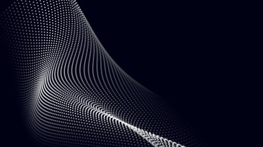 Parçacıkların soyut dijital dalgası. Gelecekçi nokta dalgası. Teknoloji arka plan vektörü. Vektör illüstrasyonu 3d