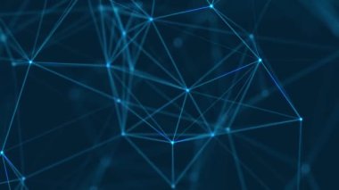 Noktaları ve çizgileri hareket ettiren soyut dijital bağlantı. Teknoloji geçmişi. Ağ bağlantısı yapısı. Üç boyutlu kusursuz döngü. 4K