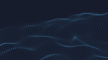 Parçacıkların soyut dijital dalgası. Gelecekçi nokta dalgası. Teknoloji arka plan vektörü. Vektör illüstrasyonu