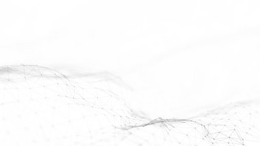 Beyaz zemin üzerinde parçacık dalgası. Ağ bağlantısı noktaları ve çizgileri. Dijital arka plan. 3d