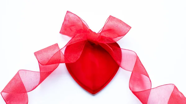 Valentine Day Love Romantic Concept Red Heart Bow Ribbon White — Stock Photo, Image