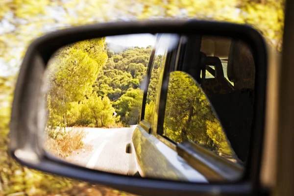 car mirror, travel by car through the mountains of Greece