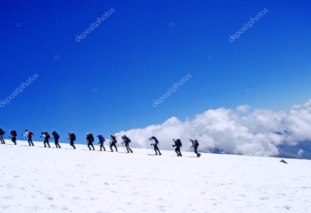 descent from Elbrus, climbing to the highest peak in Europe Elbrus