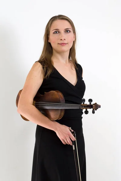Feliz Jovem Professor Violinista Fundo Leve Vertical — Fotografia de Stock