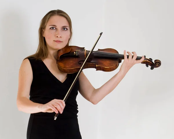 Jovem Professor Feliz Com Violino Fundo Claro Vertical — Fotografia de Stock