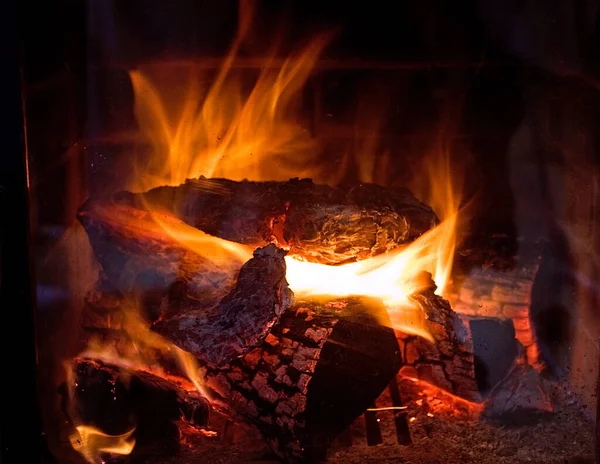 Fire Fireplace Glass Stock Photo