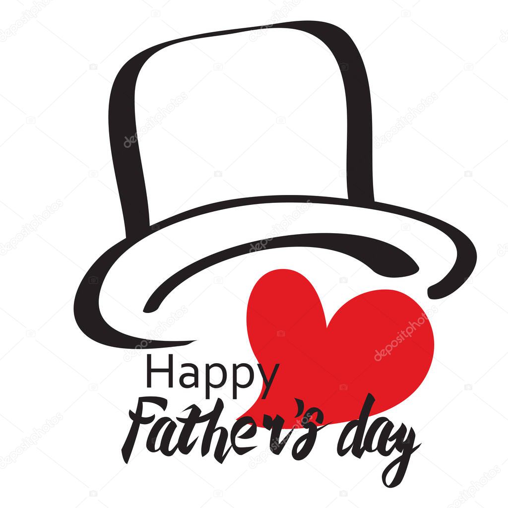 happy father's day card with hat and red heart, vector