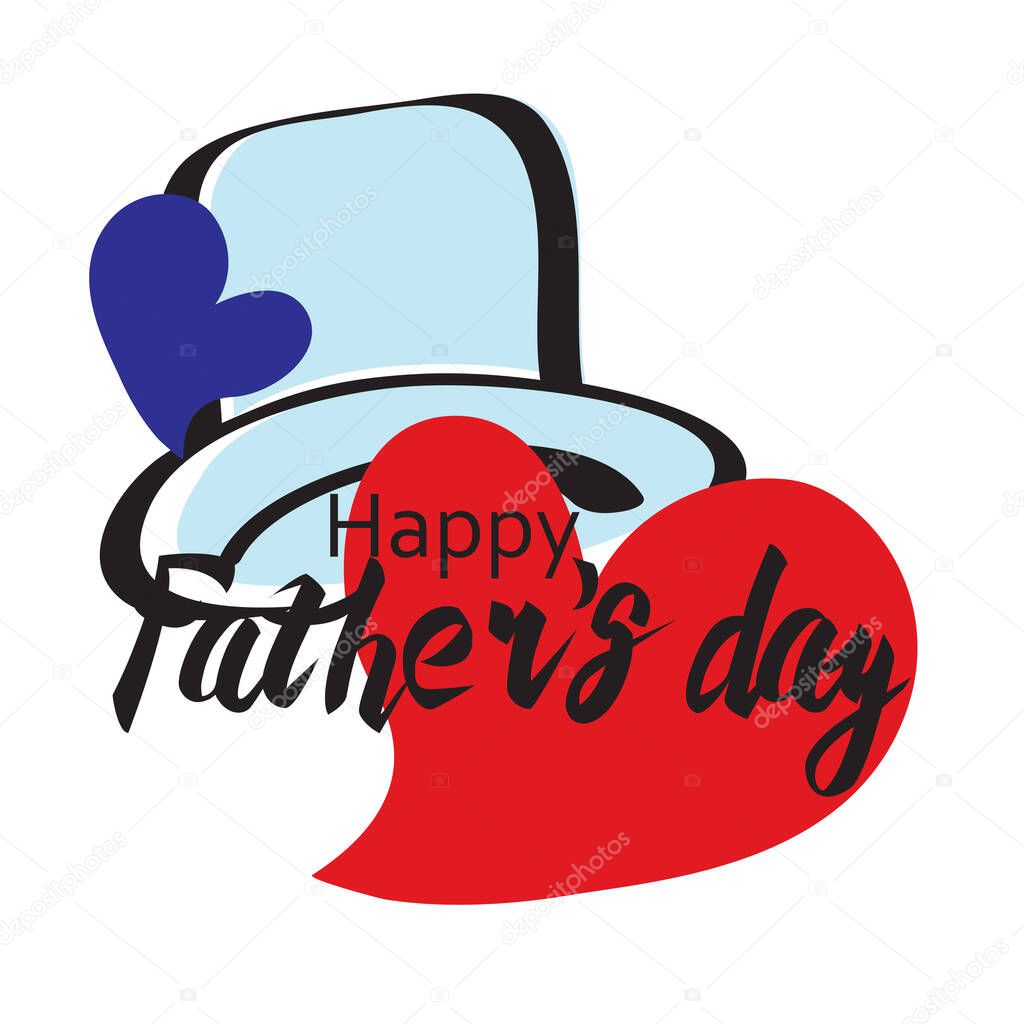 happy father's day card with hat red butterfly and two hearts vector