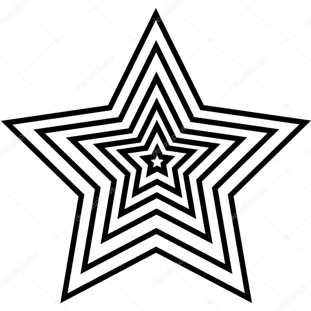 linear symbol of a five-pointed star from small to large centered, logo, vector