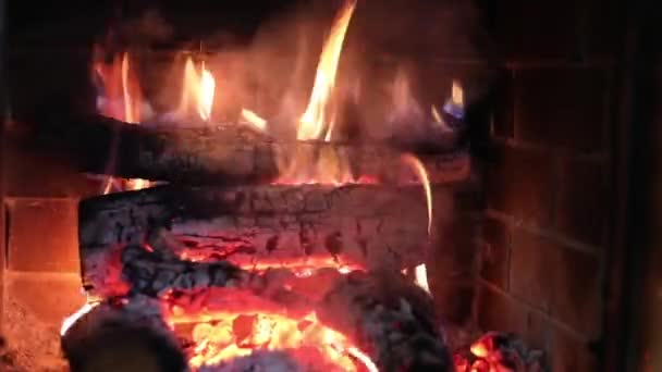 Bois Chauffage Dans Une Cheminée Ambiance Festive — Video