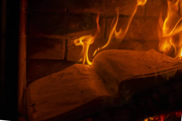 Καύση Σημειωματάριο Εβδομαδιαία Στο Τζάκι Πέρυσι Φωτιά Οριζόντια — Φωτογραφία Αρχείου