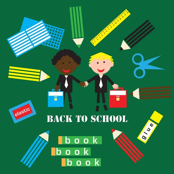 Back School Poster Students School Objects Green Background School Board — Stock Photo, Image