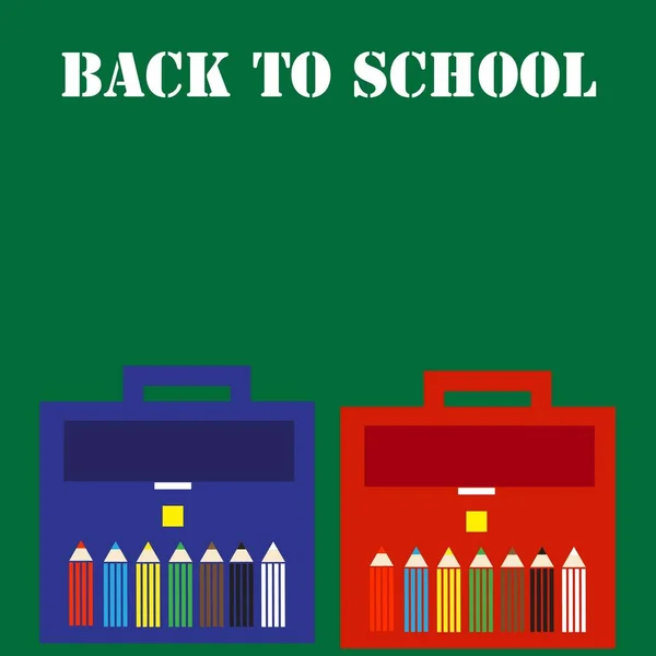 Back School Inscription School Green Blackboard Two Briefcases Boy Girl — Stock Photo, Image