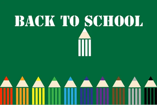 Okula Beyaz Kalemle Okul Tahtasının Üstünde Kurşun Kalemlerin Ana Renkleri — Stok fotoğraf