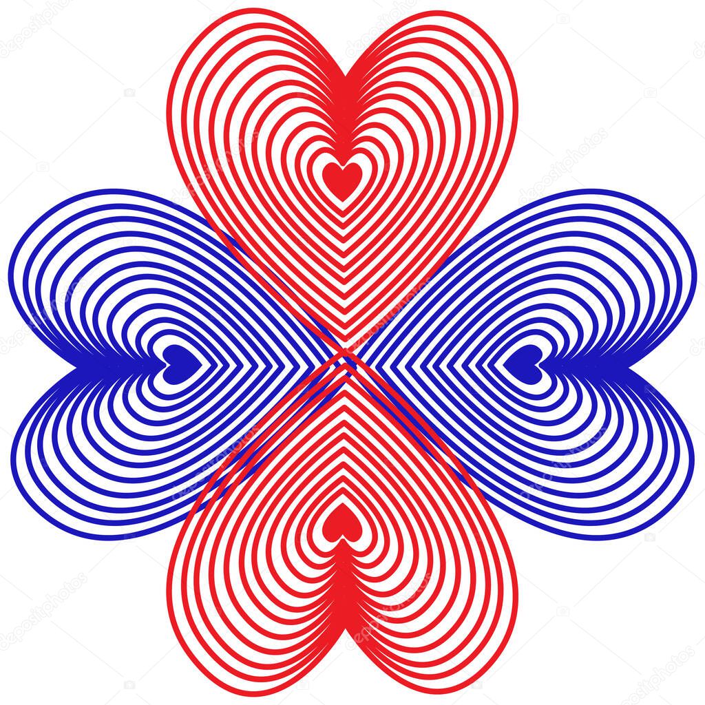 red and blue heart symbol in the form of a flower on a white background, vector