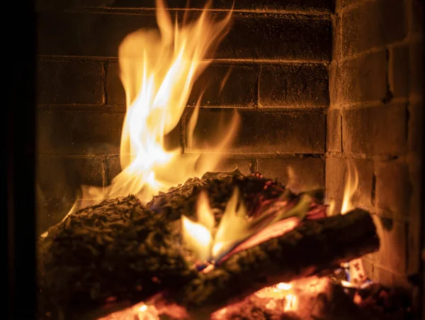 Feuer Brennen Kamin Gemütlich Feuerfest Schlammig Feuer Nacht Flamme — Stockfoto