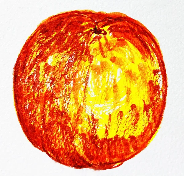 Apelsin Frukt Akvarell Dras Äpple Orange Skiss Gran Bakgrund Illustration — Stockfoto