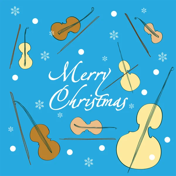Merry Christmas Greeting Card Violins Blue Background Vector — Stock Photo, Image