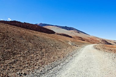 Tenerife adasındaki Teide volkanına giden yolun başlangıcı, doğal arka plan, arka plan.
