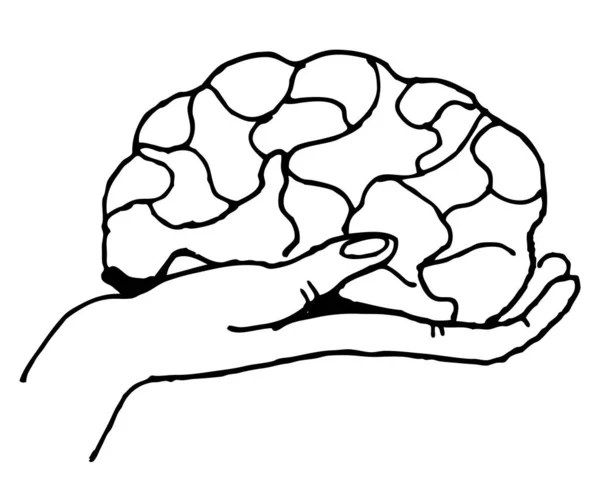 Segurar Cérebro Mão Gráficos Preto Branco Psicologia Desenvolvimento Ícone Logotipo — Fotografia de Stock