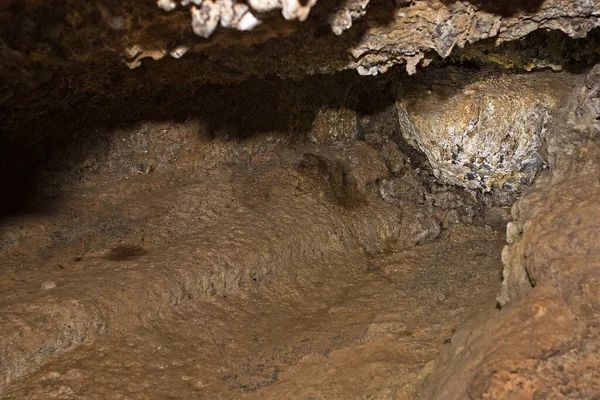 Underground Lava Cave Illuminated Rock Painting Local Aboregens Natural Background — Stock Photo, Image