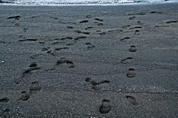 Sahildeki Volkanik Kumda Okyanus Izleri Doğal Arka Plan Spanya Tenerife — Stok fotoğraf