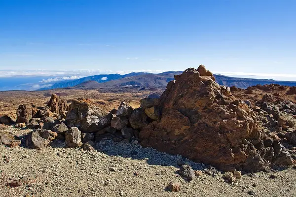Felhők Hegyekben Hegy Természeti Háttér Közel Teide Vulkán Hegyvidéki Táj — Stock Fotó