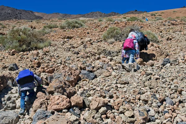 Boldog Család Tesz Egy Mászni Teide Vulkán Sziget Tenerife Természeti — Stock Fotó