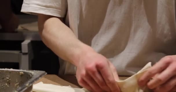 Master Class Cuoco Sculture Georgiano Khinkali Serata Festiva — Video Stock