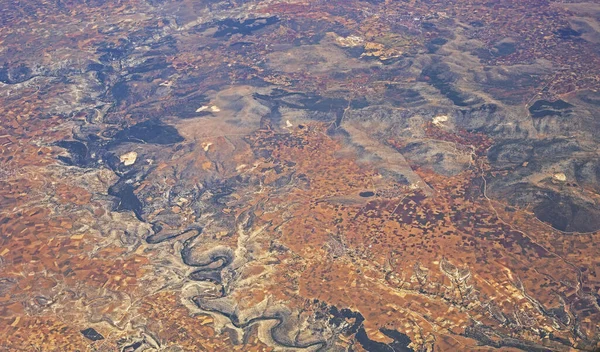 Widok Góry Okna Samolotu Widok Góry Horyzont — Zdjęcie stockowe