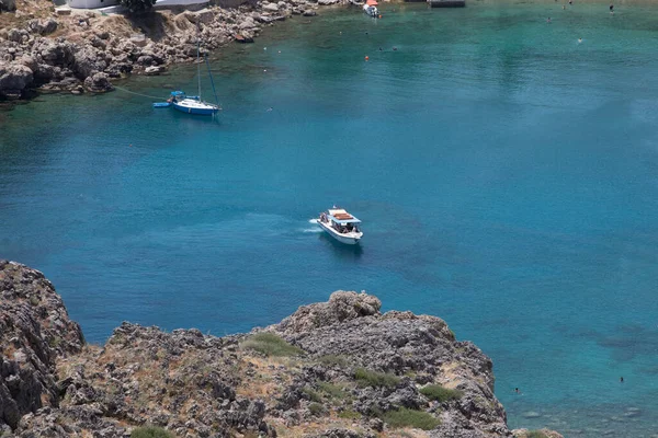 Boote Der Bucht Von Paul Auf Rhodos Griechenland Horizontal — Stockfoto