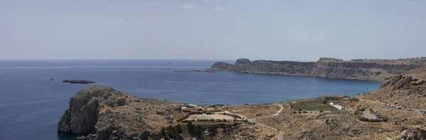 Panoramablick Von Der Stadt Lindos Auf Rhodos Meer Griechenland — Stockfoto