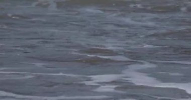 Güzel, güçlü dalgalar kıyıya serpilmiş çakıl taşlarıyla