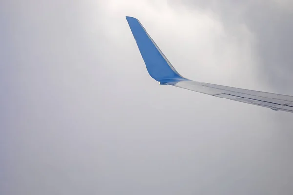 在灰蒙蒙的云彩背景上的机翼 水平的 — 图库照片