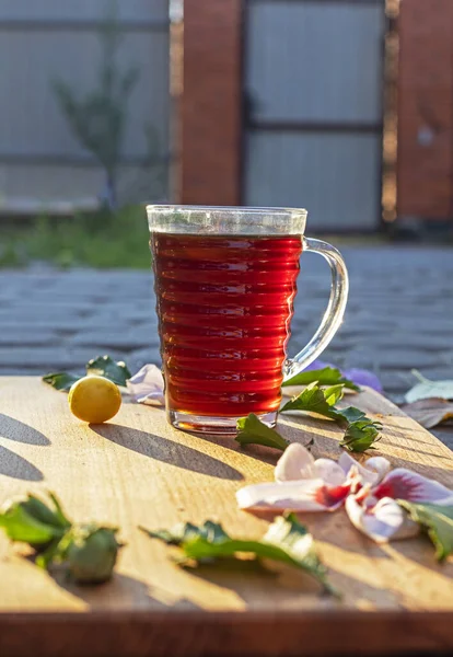 Good Morning Infusion Chicory Hibiscus Flowers Cherry Plum Vertical — Stock Photo, Image