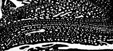 Pankart parlak siyah yüzey üzerindeki sabun çözeltisinin soyut siyah-beyaz arkaplanı bulanıklaştı, yatay