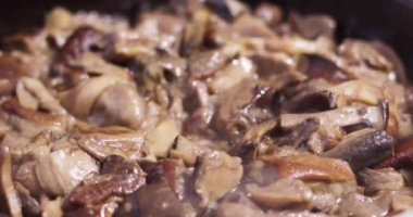 Tavada kızartılmış porcini mantarı pişir.,