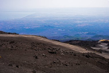Beautiful landscape of Sicily with the active volcano Etna during the day. Traveling in Italy