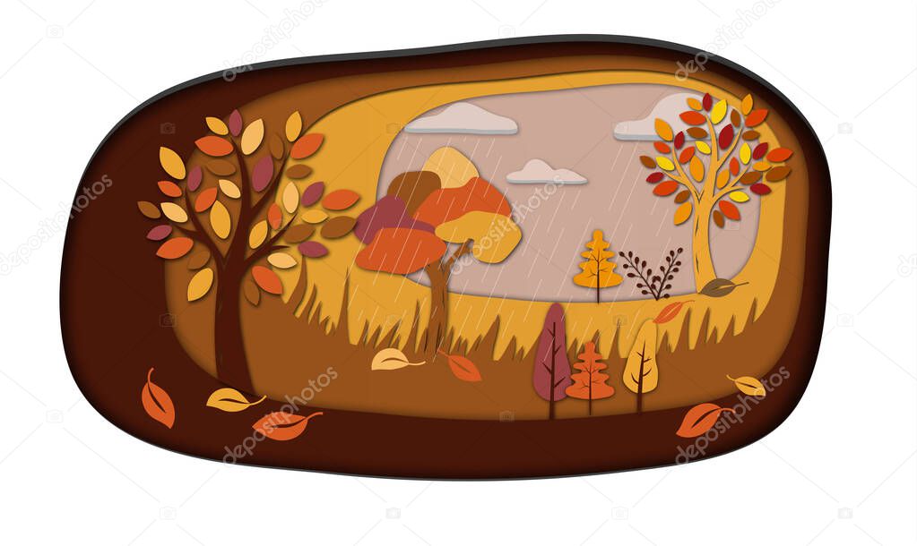 Autumn countryside landscapes. mid autumn panorama with leaves falling from trees.