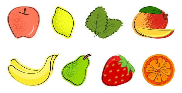 Un conjunto de frutas para una dieta saludable — Vector de stock