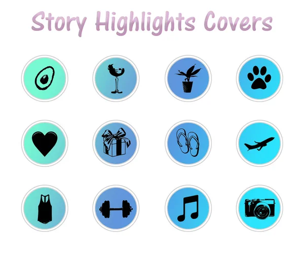 Set of Instagram Story Highlights Covers Icons. Lifestyle stickers with a colourful gradient background. Set of templates for social networks and blogs.