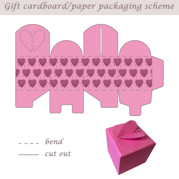 Heart shaped gift paper or cardboard packaging scheme box for presents and events, multi purpose, laser cut 